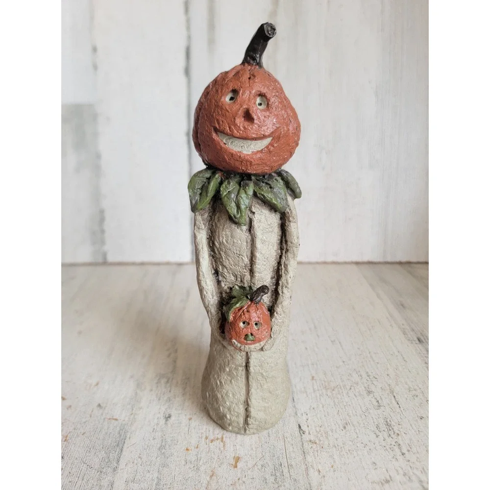 Vintage shabby chic pumpkin man folk art figure Halloween home decor